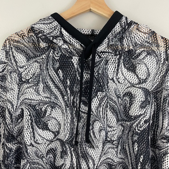 VICTORIA'S SECRET Black White Marble Swirl Mesh Sport Drawstring Hoodie - Picture 4 of 14